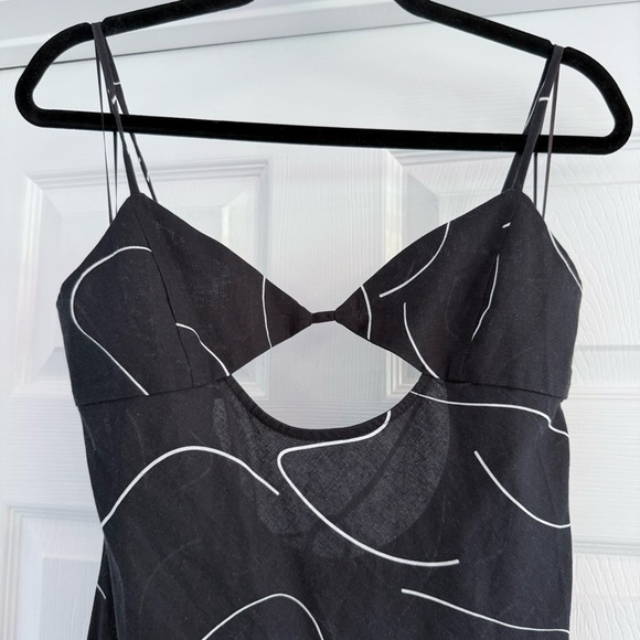 BEIGE BOTANY Black White Linen Cutout Tie Back Midi Dress M - Picture 5 of 11